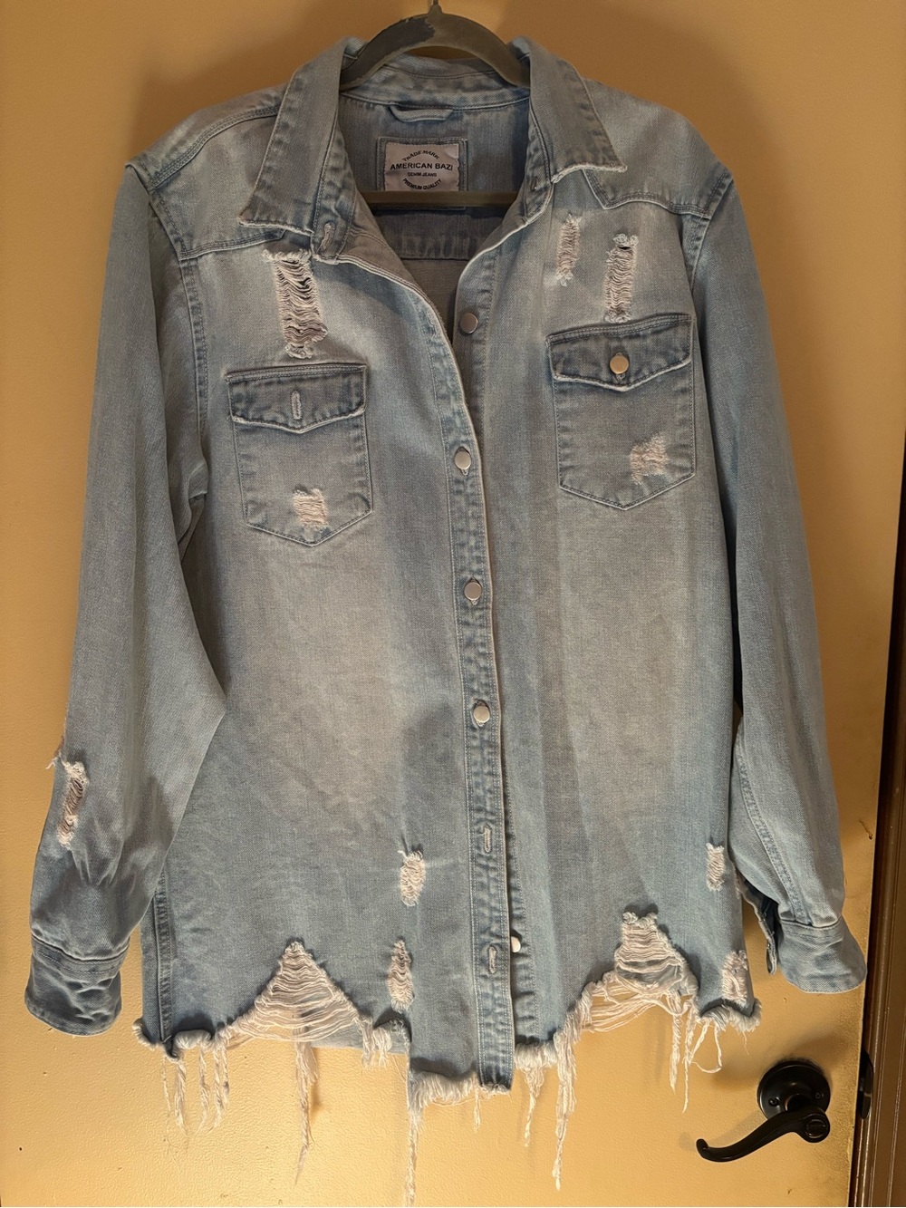 American Bazi Light Blue Distressed Denim Jacket